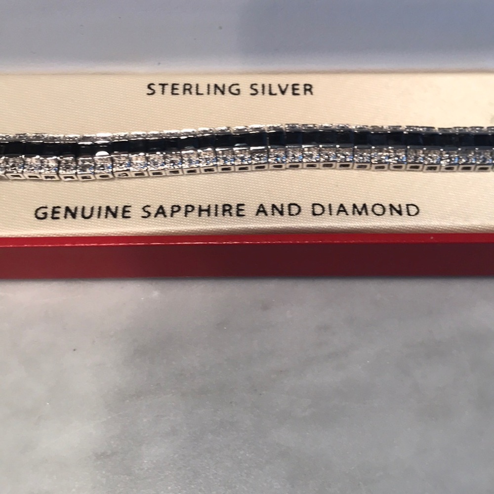 Sapphire and diamond sterling silver bracelet